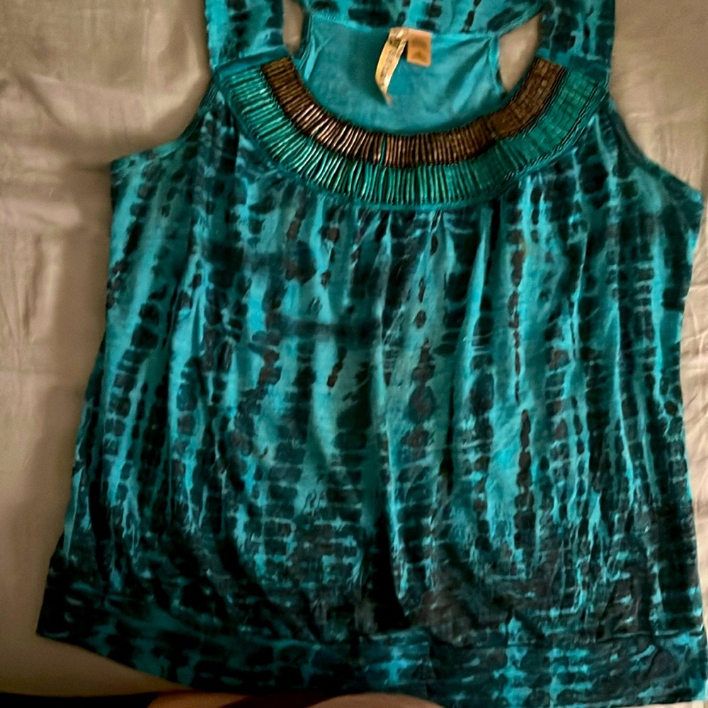 Turquoise blue, beaded, sleeveless top
